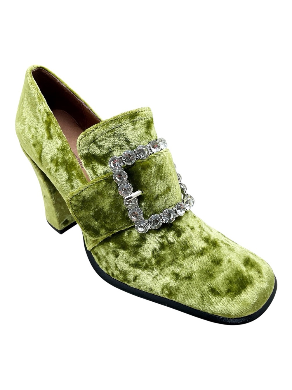 🆕{Jeffery Campbell} Velvet Chunky Rhinestone Buckle Heel Loafers - Picture 1 of 16